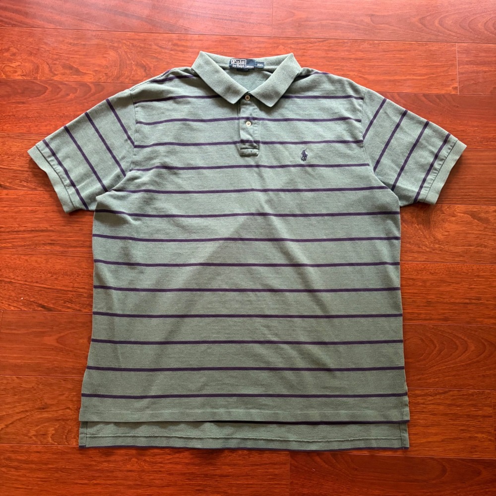 Polo Ralph Lauren Mens XXL Green Purple Striped Short Sleeve Polo Pique Cotton